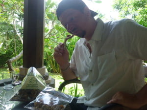Brave husband trying the Bali beef jerky...
