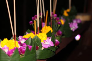 Our kratongs made with banana stools, leaves, flowers and lots of love